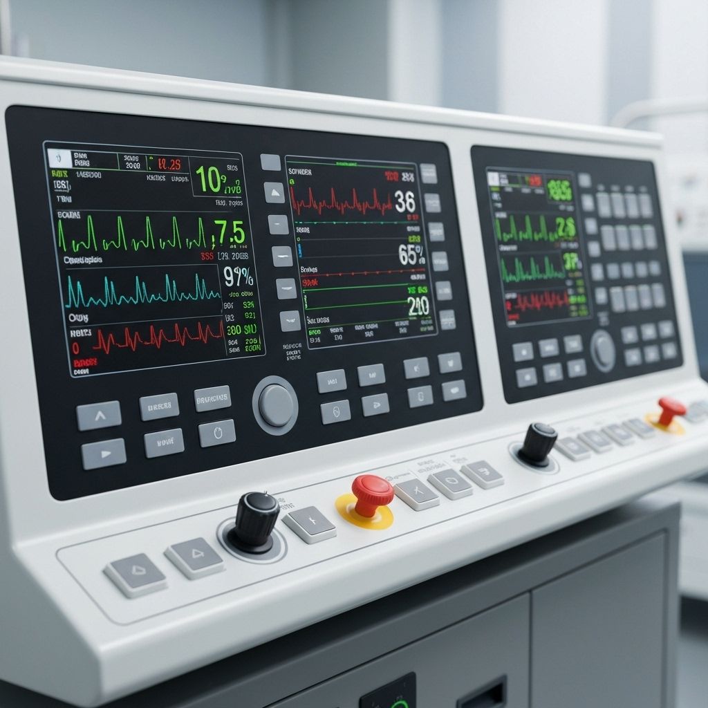 Medical-grade hyperbaric chamber control panel with digital monitoring systems