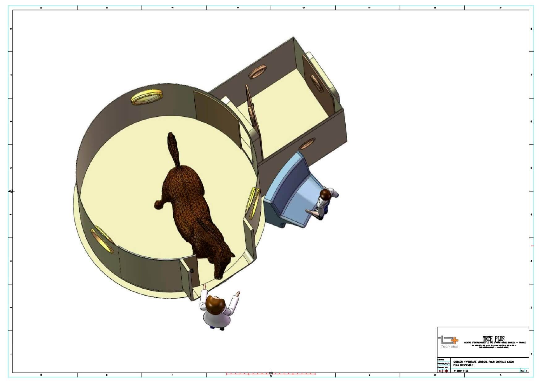 Veterinary hyperbaric oxygen therapy chamber technical schematic for animal treatment